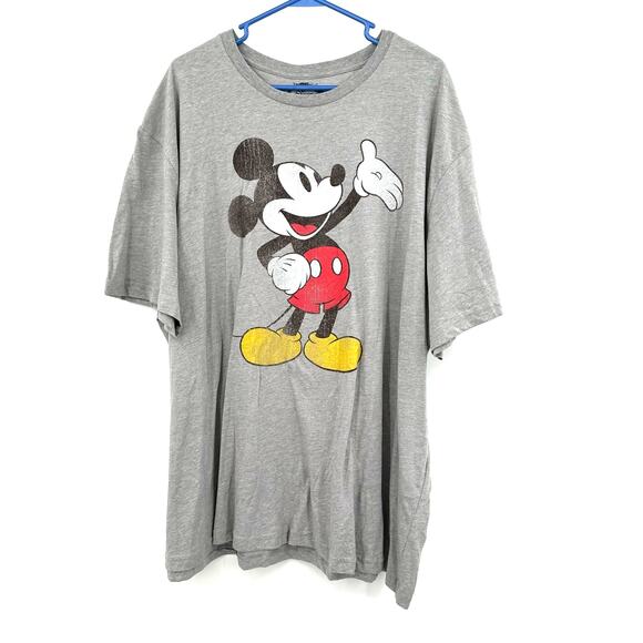 Disney Size 2XB Shirt Gray Mickey Mouse Tee Oversized Basic Casual Graphic Print - Picture 1 of 3